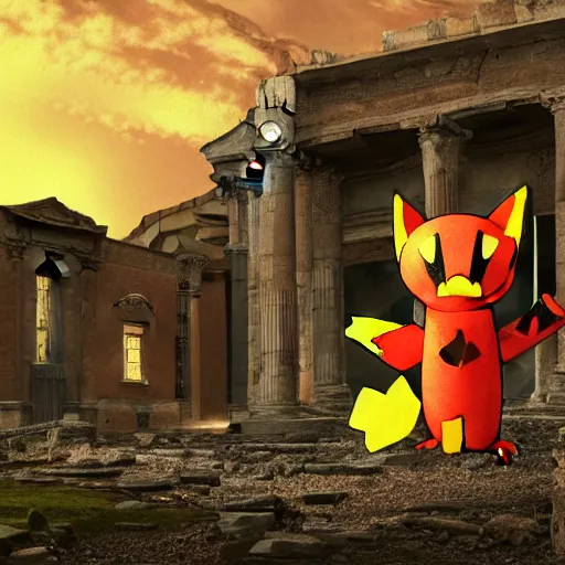 Prompt: Mimikyu pokemon Pompeii mosaic, color, broken, cinematic, render, 4k