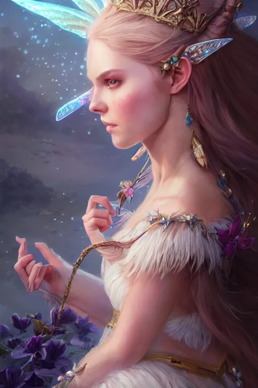 Image similar to fairy princess, highly detailed, d & d, fantasy, highly detailed, digital painting, trending on artstation, concept art, sharp focus, illustration, art by artgerm and greg rutkowski and magali villeneuve