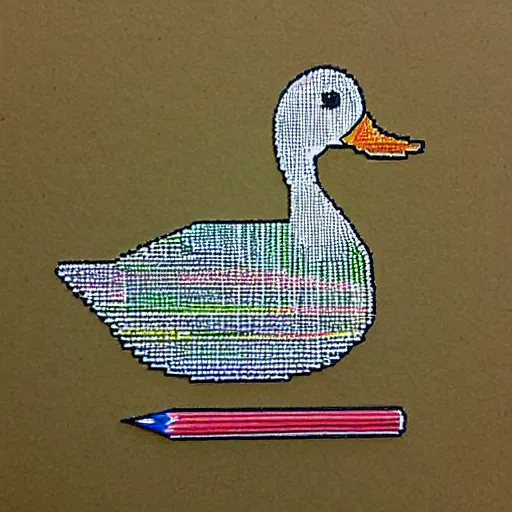 Prompt: a duck made out of pencils