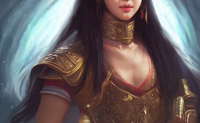 Prompt: portrait of an asian warrior woman, angel of heaven, wlop, beautiful portrait, digital illustration, artstation, cgsociety