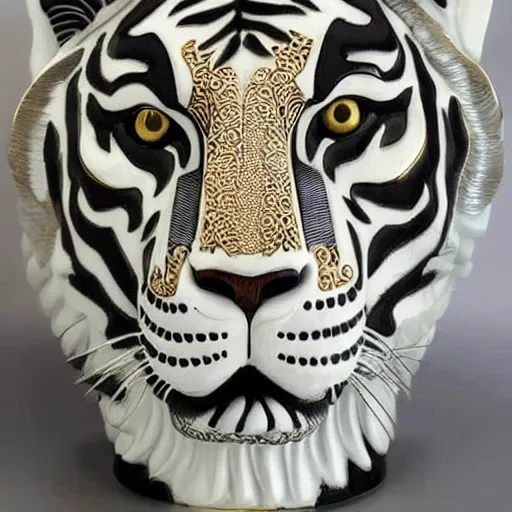 Image similar to gorgeous white tiger statue with gold filigree