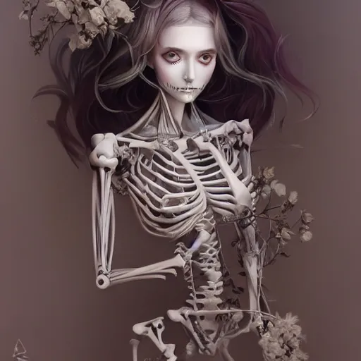 Image similar to Stunning Anime robotic Goddess part skeleton of the floral river flowers, misty, by cgsociety, in the style of Charlie Bowater, Tom Bagshaw, intricate, beautiful, artstation 8k, high resolution