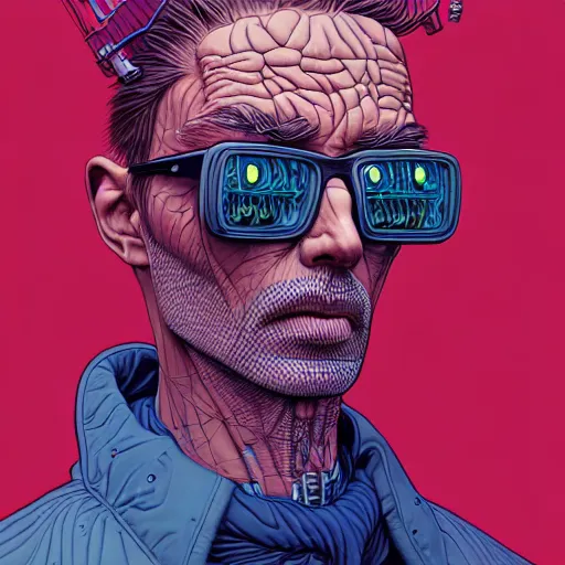 Image similar to highly detailed intricate masterpiece portrait painting of a cyberpunk scientist, sharp focus, award - winning, trending on artstation. josan gonzales moebius deathburger
