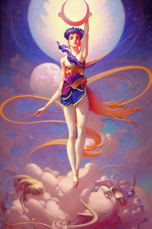 Image similar to Sailor Moon by Peter Mohrbacher in the style of Gaston Bussière, Art Nouveau