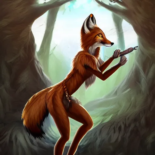 Prompt: award-winning extremely detailed FurAffinity fantasy art of a wild naturally beautiful shapely fur-covered anthro warrior female fox with black paws and dazzling eyes and a long tail and long braided hair, 4k, Hibbary, Dark Natasha, Goldenwolf, realistic shading, trending on FurAffinity