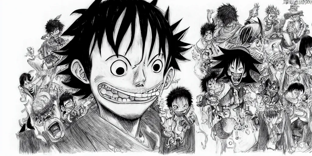 Image similar to [ luffy mustache ] ( by kim jung gi ) ( by kentaro miura )