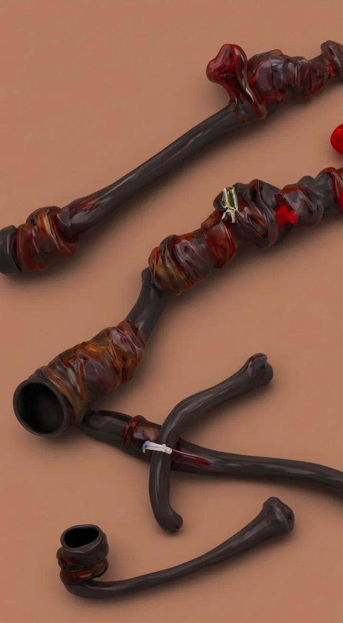 Prompt: a ceramic bag pipe shaped like a human oesophagus , in the style of a colour medical illustration, unreal engine , 8k,