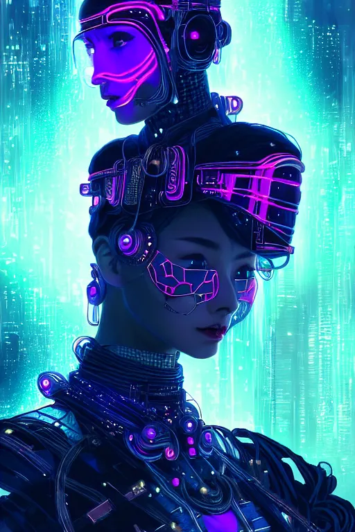 Prompt: portrait futuristic dreaming cyberpunk female samurai, in futuristic fire sparkles and firefly tokyo rooftop cyberpunk night, ssci-fi, fantasy, intricate, very very beautiful, elegant, neon light, highly detailed, digital painting, artstation, concept art, soft light, hdri, smooth, sharp focus, illustration, art by tian zi and craig mullins and WLOP and alphonse mucha