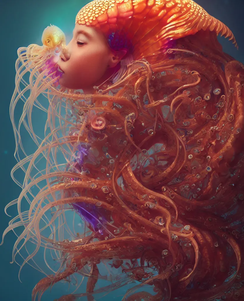 Image similar to goddess close-up portrait. chimera orchid jellyfish phoenix head, nautilus, skull, betta fish, bioluminiscent creatures, intricate artwork by Tooth Wu and wlop and beeple. octane render, trending on artstation, greg rutkowski very coherent symmetrical artwork. cinematic, hyper realism, high detail, octane render, 8k