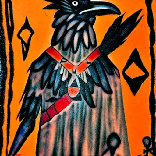 Image similar to raven - shaman with tatoo, prehistoric cave painting