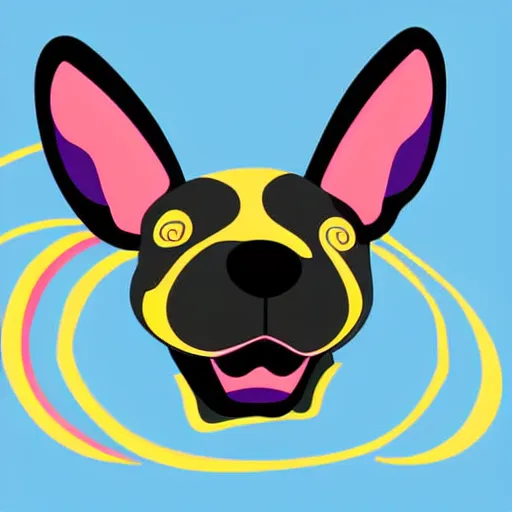 Prompt: the abstract painting of a dog figure with butterfly look alike ears, artistic vector flat illustration by Bryen Frost. surrealism, mono soft colors pallette