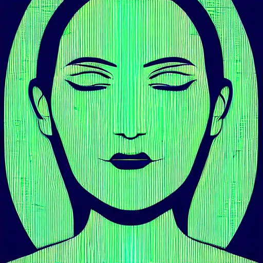 Image similar to computer generated woman made of green vector lines, headshot, dead stare, mouth closed, sci fi, scan lines, crt,