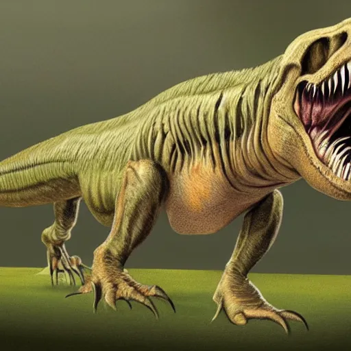 Prompt: a highly detailed photo realistic scientific illustration of a T. Rex in its natural habitat