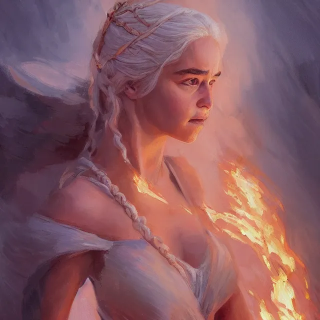 Image similar to Daenerys Targaryen as a firebender, portrait, elegant, intricate, digital painting, artstation, concept art, smooth, sharp focus, illustration, art by konstantin korovin and Daniel F. Gerhartz and john howe