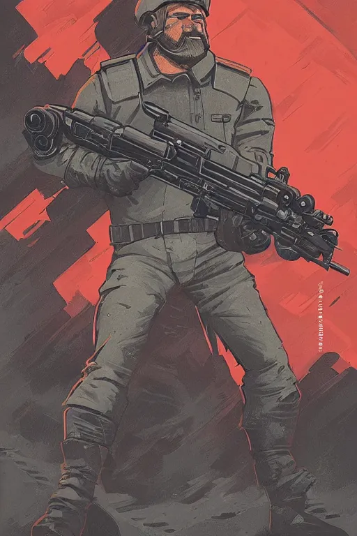 Image similar to a soviet russian nuclear galactic supersoldier by mcbess, greg rutkowski