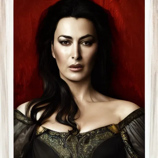 Prompt: majestic gracious regal aristocratic raven haired monica bellucci as the roman - greece vampire pandora portrait, indoors, atmospheric lighting, painted, intricate, volumetric lighting, beautiful, rich deep colours masterpiece, sharp focus, ultra detailed, by leesha hannigan, ross tran, thierry doizon, kai carpenter, ignacio fernandez rios