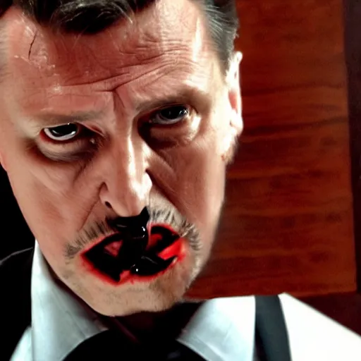 Prompt: Igor Ghirkin Strelkov as The American Psycho doing the Bateman stare, cinematic still