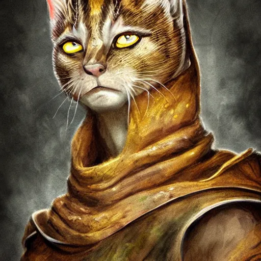 Image similar to epic portrait of a battle Khajit