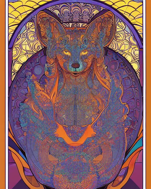 Prompt: fox carving art, cell shading, voronoi,fibonacci sequence, sacred geometry by Alphonse Mucha, Moebius, hiroshi yoshida, Art Nouveau, colorful, ultradetailed, 2 vivid colour, 3d