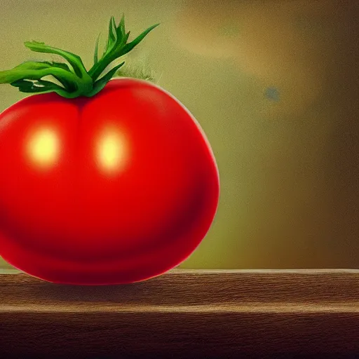 Image similar to a beautiful matte painting of bob the tomato, by steve argyle and mark arian