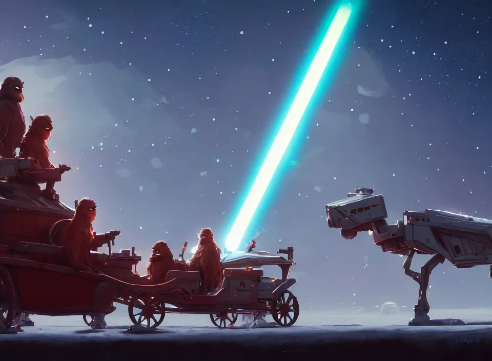 Image similar to extremely detailed concept art of a star wars santa sleigh by makoto shinkai and lois van baarle, ilya kuvshinov, rossdraws, global illumination, octane render, digital art, trending on artstation, sharp focus, 4 k