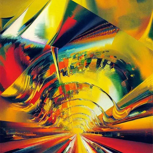 Image similar to abstract art representing momentum, oil painting by john berkey and gabriel dawe, masterwork