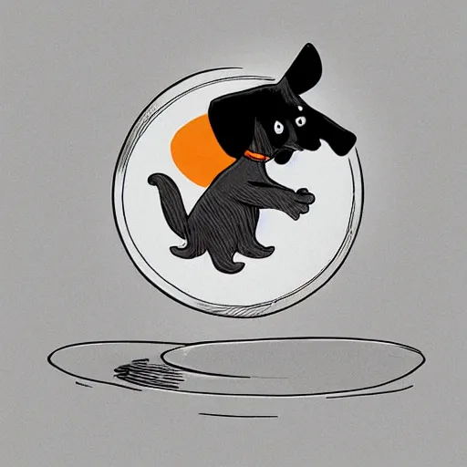 Prompt: colorful mcbess illustration of a dachshund jumping into a portal to another world