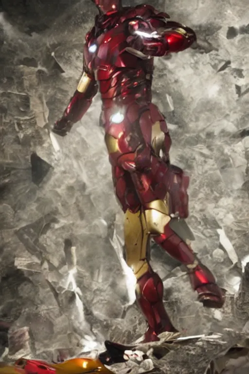 Prompt: ryan reynolds in a damaged and broken iron man suit, cinematic, volumetric lighting, f 8 aperture, cinematic eastman 5 3 8 4 film, photorealistic