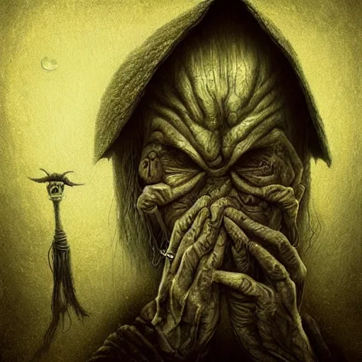 Prompt: Babà Yaga in the style of Anton Semenov, horror, dark, Digital art, realistic painting, very detailed, High definition