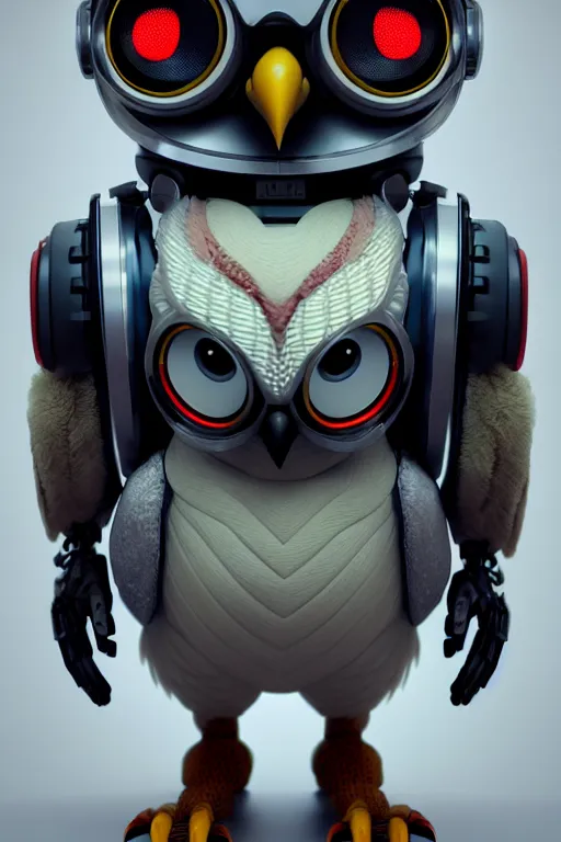 Image similar to high quality 3 d render very cute cyborg owl! with boombox!, cyberpunk highly detailed, unreal engine cinematic smooth, in the style of blade runner & detective pikachu, hannah yata charlie immer, moody light, low angle, uhd 8 k, sharp focus