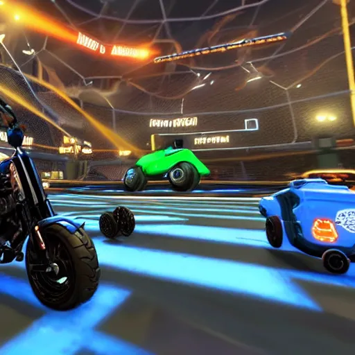 Image similar to a harley davidson on rocket league, teaser trailer