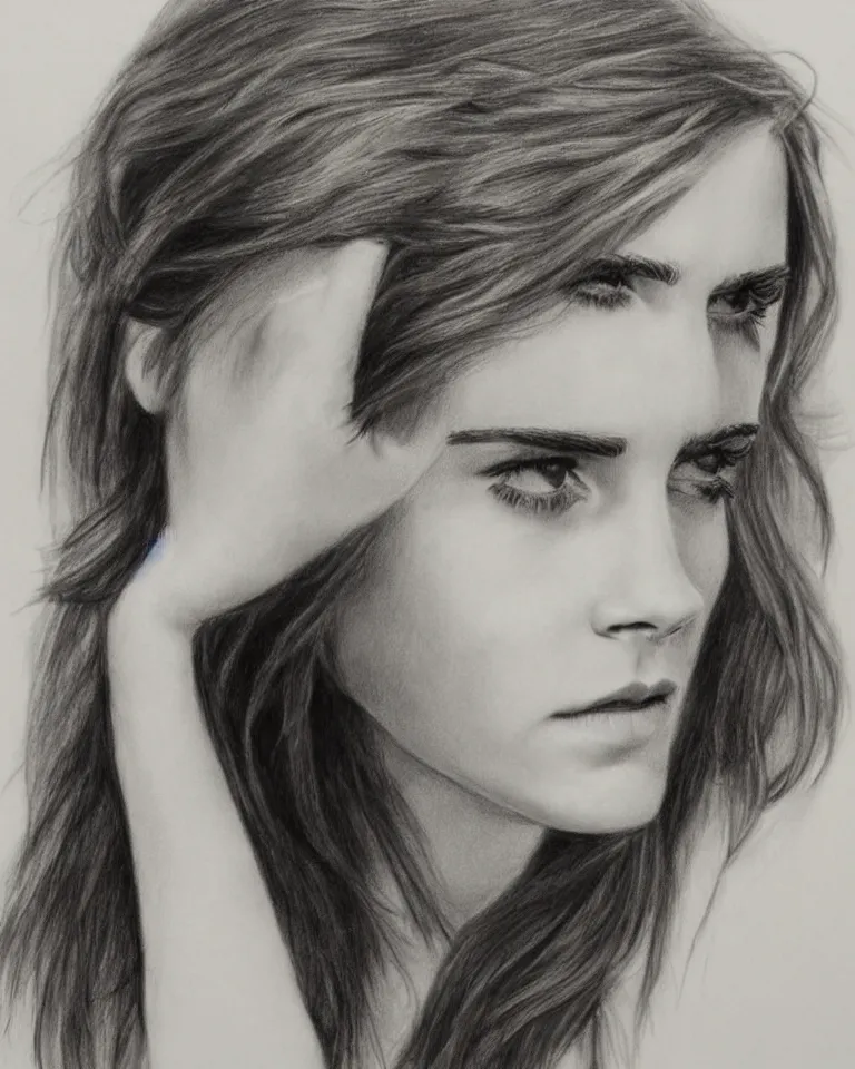 Image similar to emma watson, charcoal drawing, highly detailed