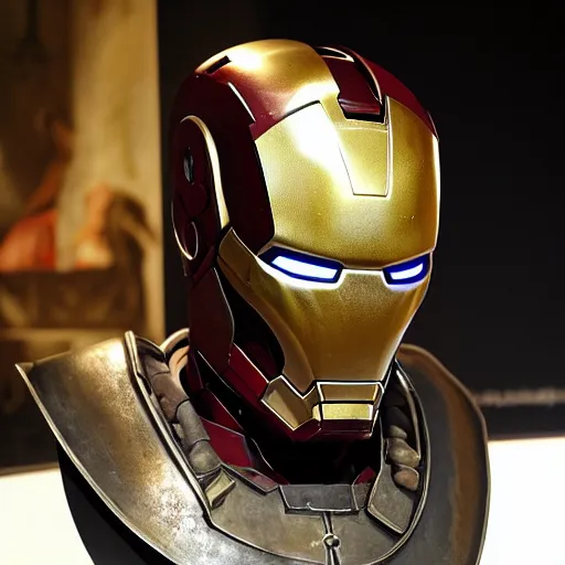 Image similar to roman empire artifacts, iron - man bust armor from 1 5 9 0, hellenistic stylings mixed with roman contemporary soldier design