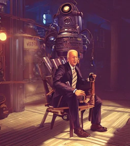 Image similar to joe biden cosplaying bioshock, by wlop, by simon stalengrad, bioshock screenshot, photorealistic fan art, intricate shading, steampunk, patriot