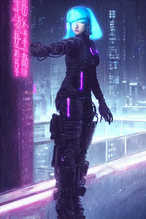 Image similar to portrait futuristic trustworthy cyberpunk young female gunner, in futuristic stormy heavy snowy tokyo rooftop cyberpunk night, ssci-fi, fantasy, intricate, very very beautiful, elegant, neon light, highly detailed, digital painting, concept art, human anatomy, soft light, hdri, smooth, sharp focus, illustration, art by tian zi and craig mullins and WLOP and alphonse mucha