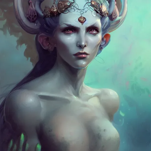 Prompt: beautiful face of the goddess of the damned by pete mohrbacher and greg rutkowski, digital art, unreal engine 5, wlop, trending on artstation, deviantart, pinterest, symmetrical portrait, rule of thirds, 4K UHD image
