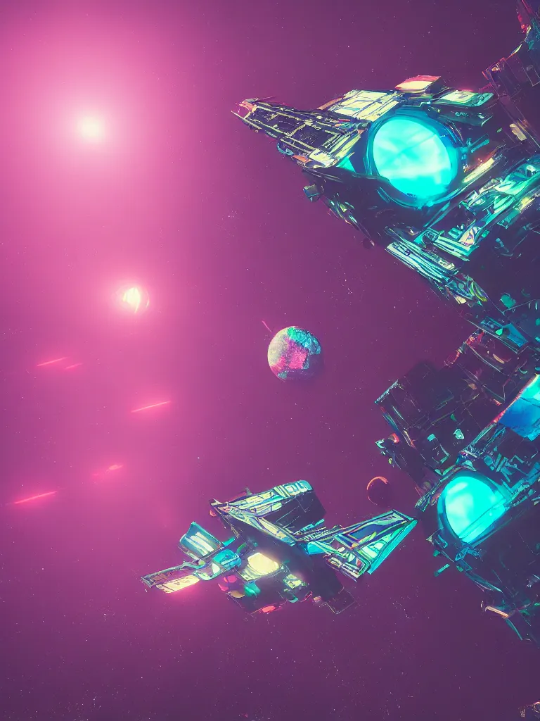 Image similar to satellite in space, cyberpunk, neon colors, trending on art station, photorealistic, unreal engine, 8 k