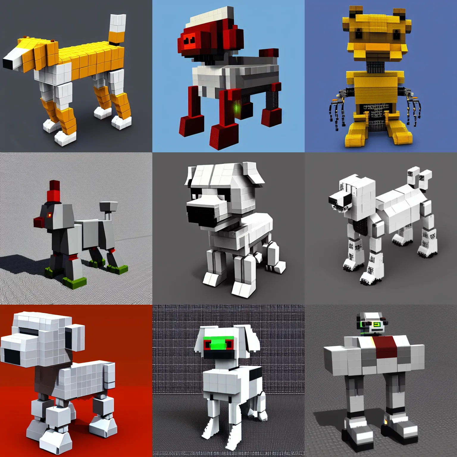 Prompt: A robot dog, voxel art