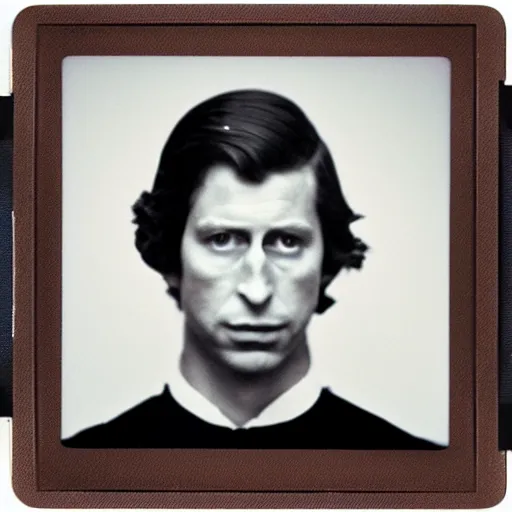 Prompt: Mugshot Portrait of Prince Charles, taken in the 1970s, photo taken on a 1970s polaroid camera, grainy, real life, hyperrealistic, ultra realistic, realistic, highly detailed, epic, HD quality, 8k resolution, body and headshot, film still, front facing, front view, headshot and bodyshot, detailed face, very detailed face