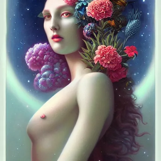 Prompt: cosmic goddess of exotic plants by tom bagshaw