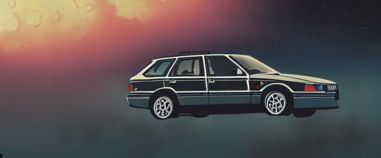 Image similar to Audi 80 B3 Avant (1988) floating in the void, a horror sci-fi, dramatic lighting, cinematic, off-world, space, zero gravity, eldritch horror creatures floating through space, lack of ground, dark, establishing shot, extremely high detail, photorealistic, cinematic lighting, artstation, by simon stalenhag