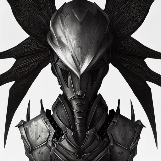 Image similar to portrait of humanoid mosquito resembling a knight in black armor with two dragonfly wings, league of legends splash art, hearthstone splash art, full body shot, rule of thirds, ultrafine hyperrealistic detailed face, artgerm, greg rutkowski, trending on artstation, 8 k, intricately detailed, highly detailed