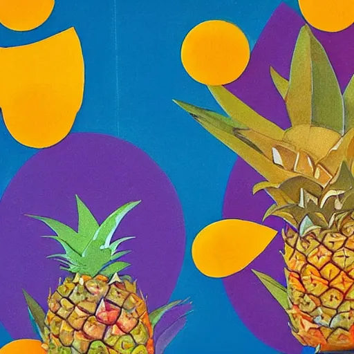 Image similar to pineapples and mangos in the style of eileen agar and giuseppe arcimboldostroke