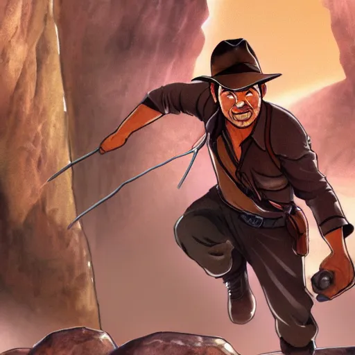 Image similar to Indiana Jones being chased by a boulder trap underground, boulder chase, inside ancient stone temple background, Indiana Jones running away from big round stone, raiders of the lost ark, detailed background, anime key visual