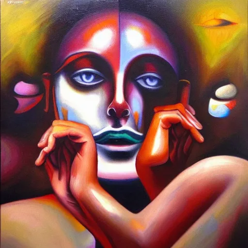 Image similar to The abolishment of human desire and the transcendence, oil painting, expressive, mindblowing!!