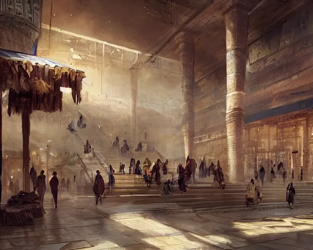 Image similar to a mall in the style of ancient egypt, art by greg rutkowski and artgerma, stunning concept art, interior design architecture