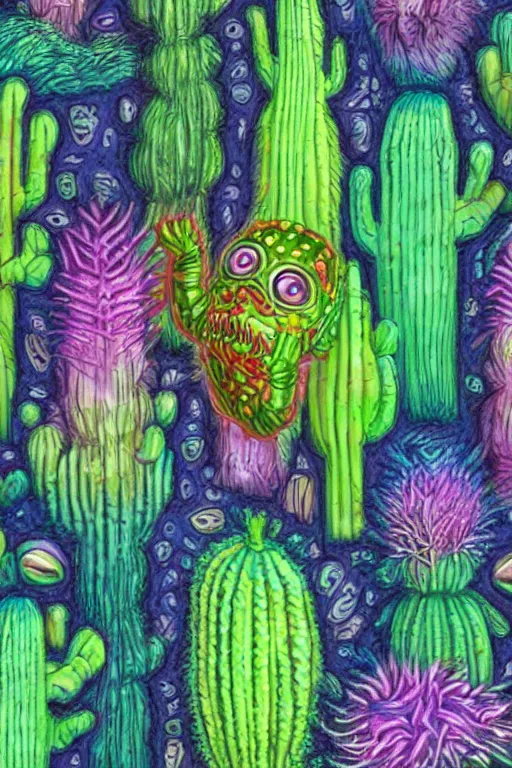 Image similar to creature sushi roots cactus elemental flush of force nature micro world fluo light deepdream