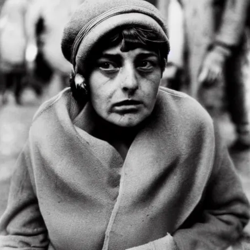 Prompt: Robert Capa photograph of a person who has experienced emotional trauma