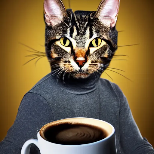 Prompt: a cat wearing a helmet, latte art, 8 k, hd, full - hd, ultra - hd, super - resolution, global illumination, insanely detailed and intricate, hypermaximalist, elegant, ornate, hyper realistic, super detailed