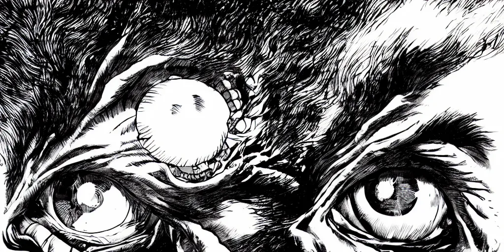 Prompt: a giant hand catches an eyeball, berserk, 4 k resolution, comic style ， by miura kentaro, ultra detailed,